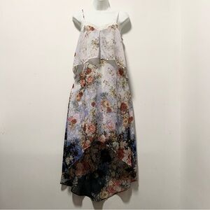 Chelsea & Violet Floral Lined Lo Boho Long Dress Light Grey Color Size M